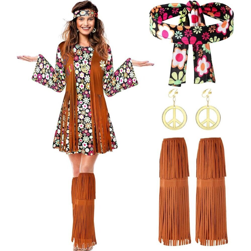 Women Hippie Costume Set 70s 60s Accessories for Parties Halloween Disco